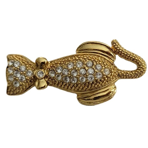 1928 Brand Gold Tone Clear Rhinestone Cat Brooch Pin K17 - Picture 2 of 7